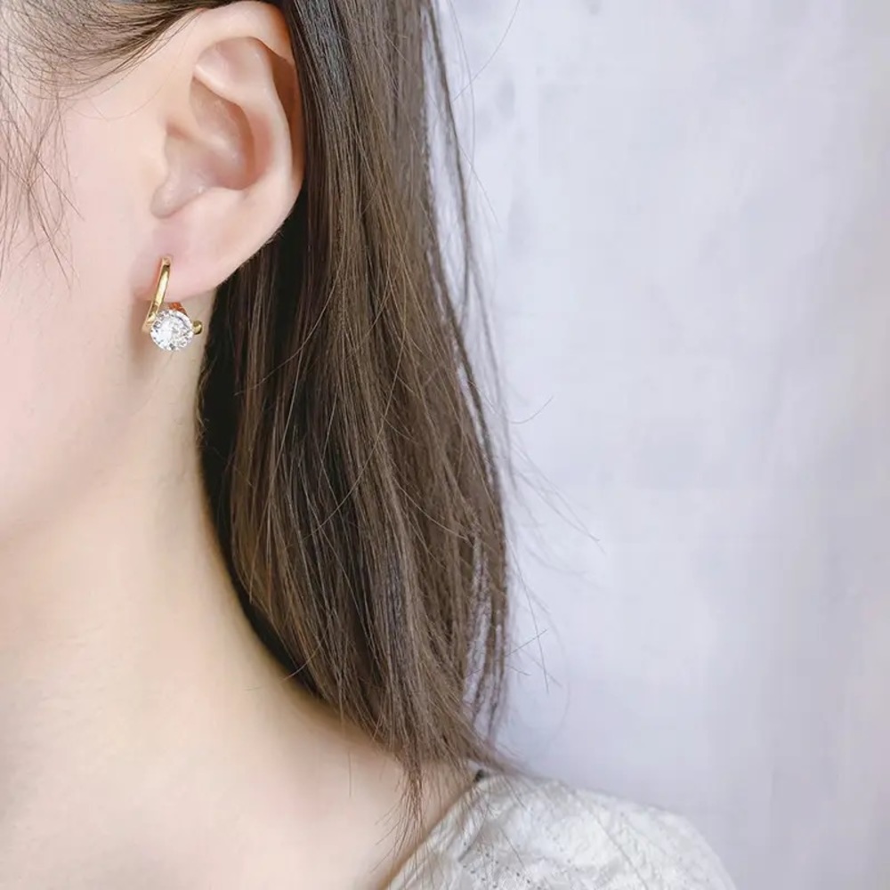 S925 Sterling Silver Love Heart Star White Zircon Earrings Wedding Engag… - Picture 3 of 6